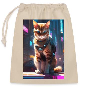 Cyberpunk Katze - Verschließbarer Geschenkbeutel aus Baumwolle (25x30cm) - Natur - Vorne