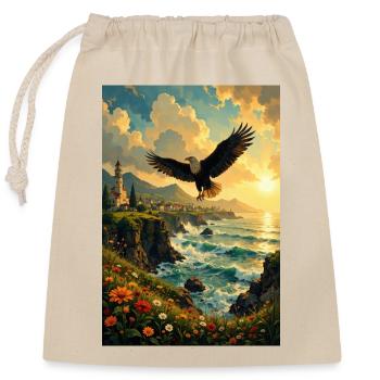 A painting of a soaring eagle. - Closable cotton gift bag (25x30cm) - nature - Front