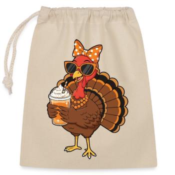 Amateur de café de dinde Drôle d’ambiance de Thanksgiving - Sac cadeau en coton avec cordon (25 x 30 cm) - nature - Devant