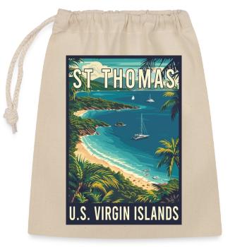 Art de voyage vintage tropical St. Thomas - Sac cadeau en coton avec cordon (25 x 30 cm) - nature - Devant