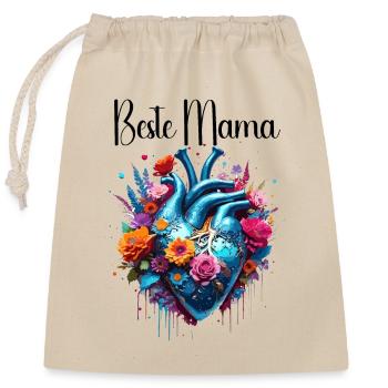 Heart / Mother's Day / Love / Holidays / Love - Closable cotton gift bag (25x30cm) - nature - Front