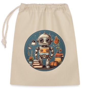 Little funny robot with lots of school supplies - Closable cotton gift bag (25x30cm) - nature - Front