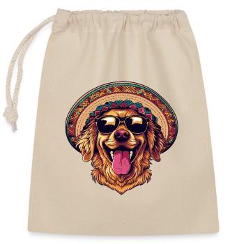 Golden Retriever Dog Funny Sombrero - Closable cotton gift bag (25x30cm) - nature - Front