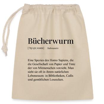 Bücherwurm Duden - Verschließbarer Geschenkbeutel aus Baumwolle (25x30cm) - Natur - Vorne