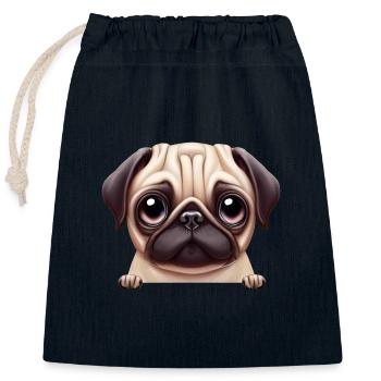 Wunderschönes Mops-Design - Verschließbarer Geschenkbeutel aus Baumwolle (25x30cm) - Navy - Vorne