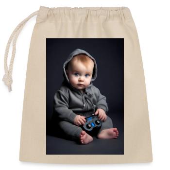 Bébé joueur - Sac cadeau en coton avec cordon (25 x 30 cm) - nature - Devant