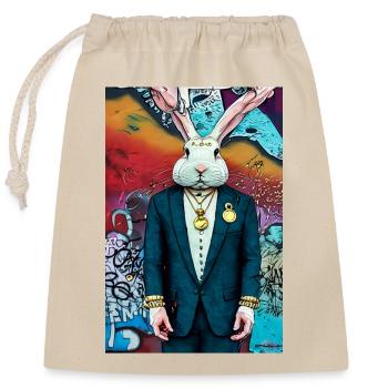 Lapin en costume | moderne, style urbain, coloré - Sac cadeau en coton avec cordon (25 x 30 cm) - nature - Devant