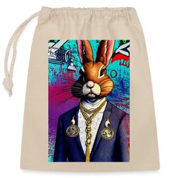 Lapin d’affaires, style urbain moderne | Pop art - Sac cadeau en coton avec cordon (25 x 30 cm) - nature - Devant
