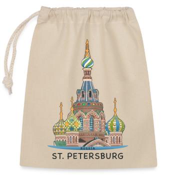 St. Petersburg, Kirche, Russland, Strichzeichnung - Verschließbarer Geschenkbeutel aus Baumwolle (25x30cm) - Natur - Vorne