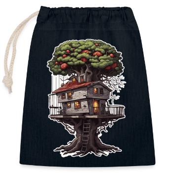 Baumhaus / Baumkrone / Baumhütte / Abenteuer - Verschließbarer Geschenkbeutel aus Baumwolle (25x30cm) - Navy - Vorne