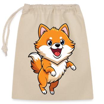 Energetic Pomeranian Bouncing with Excitement - Closable cotton gift bag (25x30cm) - nature - Front