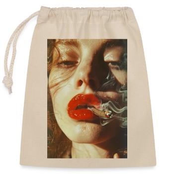 Femme fumeuse aux lèvres rouges | IA - Sac cadeau en coton avec cordon (25 x 30 cm) - nature - Devant