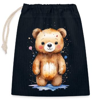 Süße Träume: Aquarell-Teddybär - Verschließbarer Geschenkbeutel aus Baumwolle (25x30cm) - Navy - Vorne