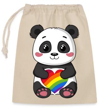 Panda-Karikatur mit einem Pride-Regenbogenherz - Verschließbarer Geschenkbeutel aus Baumwolle (25x30cm) - Natur - Vorne