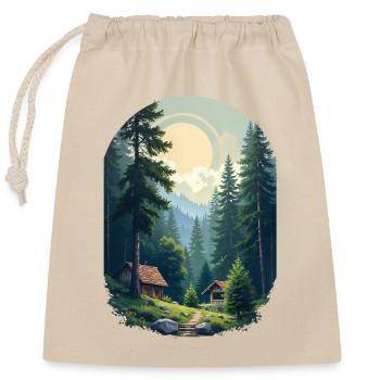 Cabane pixélisée dans les bois - Sac cadeau en coton avec cordon (25 x 30 cm) - nature - Devant