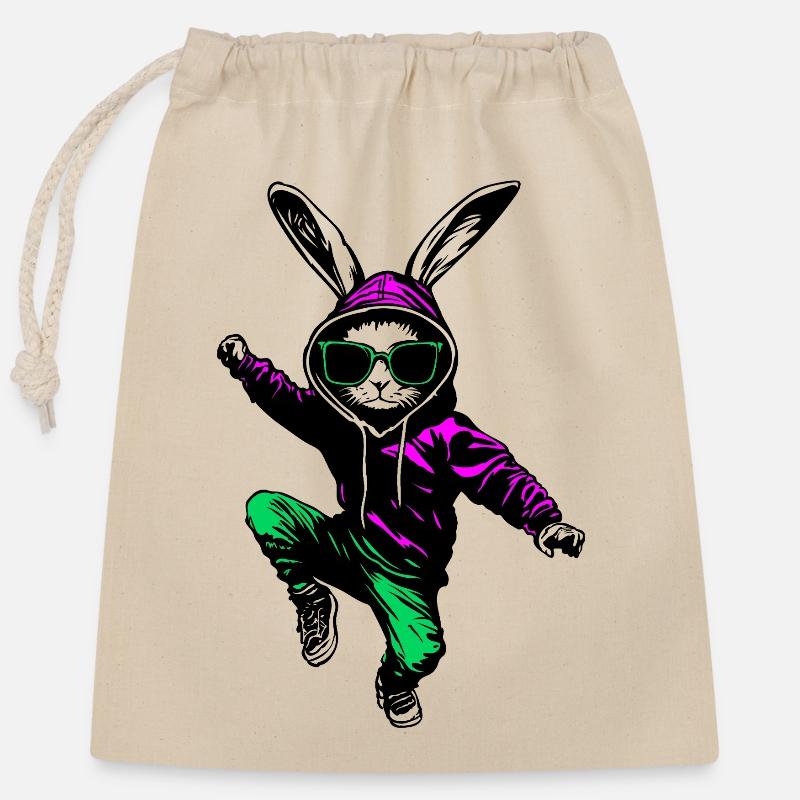 Cool bunny Easter bunny in jogger with sunglasses - Closable cotton gift bag (25x30cm) - nature