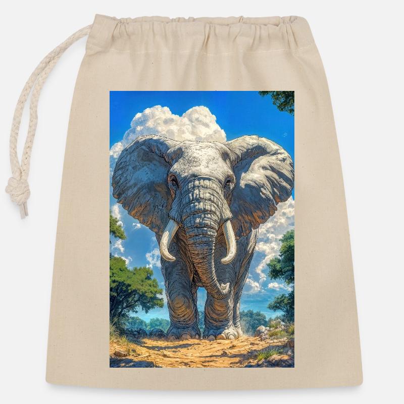 Illustration eines Elefanten - Verschließbarer Geschenkbeutel aus Baumwolle (25x30cm) - Natur