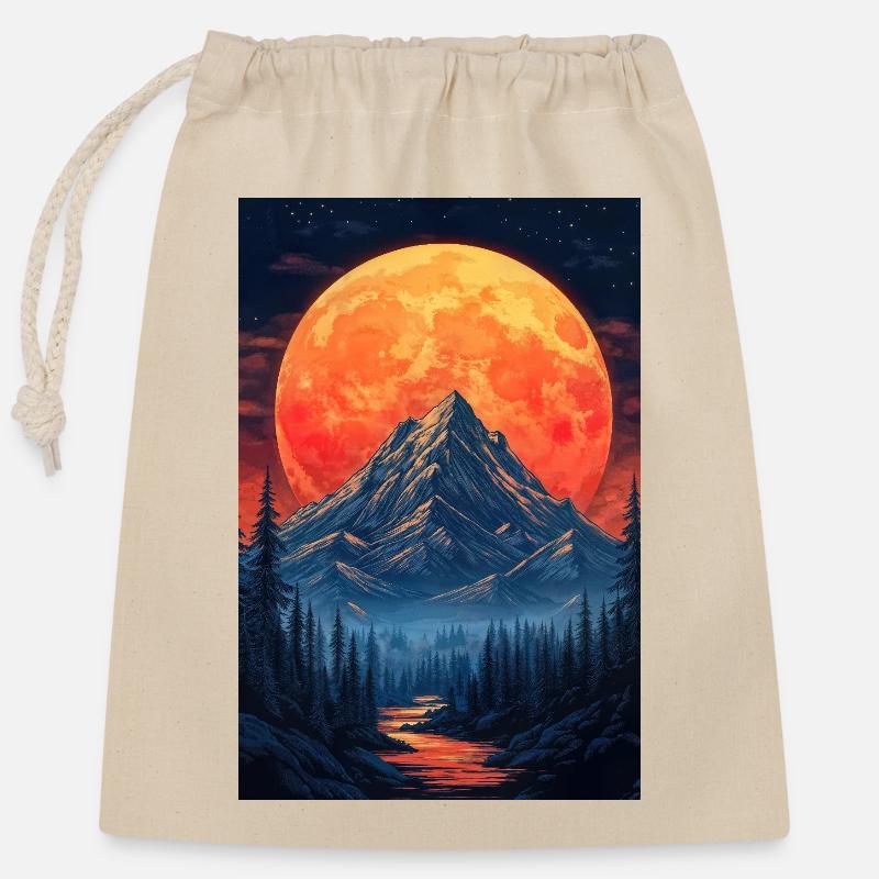 Illustration einer Gebirgslandschaft - Verschließbarer Geschenkbeutel aus Baumwolle (25x30cm) - Natur