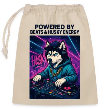 Husky DJ – Streetwear urbain avec Beats Energy - Sac cadeau en coton avec cordon (25 x 30 cm) - nature - Devant