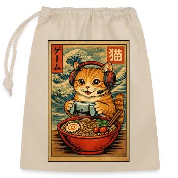 Japanische Ramen Cat Gaming Otaku Nudelschale - Verschließbarer Geschenkbeutel aus Baumwolle (25x30cm) - Natur - Vorne