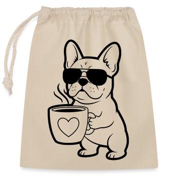 Frenchie Hund Kaffee Outline - Verschließbarer Geschenkbeutel aus Baumwolle (25x30cm) - Natur - Vorne