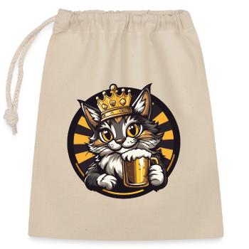 Cat Beer Comic - Closable cotton gift bag (25x30cm) - nature - Front
