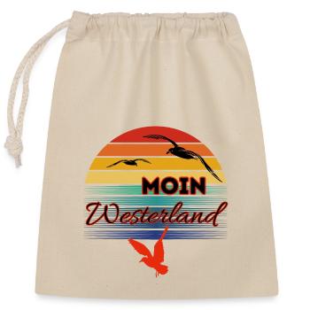 Moin Westerland mit Möwe im Retro Style-Westerland - Verschließbarer Geschenkbeutel aus Baumwolle (25x30cm) - Natur - Vorne