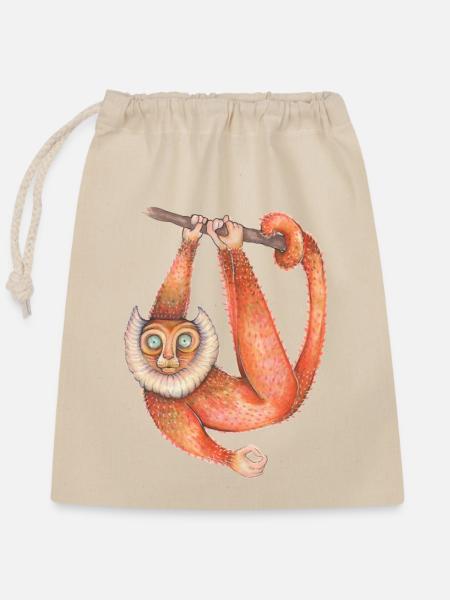 Lemur Li - Verschließbarer Geschenkbeutel aus Baumwolle (25x30cm) - Natur
