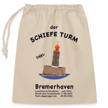 Der schiefe Turm Bremerhaven, Leuchtturm Zeichnung - Verschließbarer Geschenkbeutel aus Baumwolle (25x30cm) - Natur - Vorne