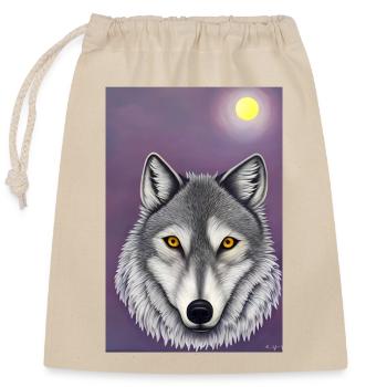 Wolf unter Mond - Verschließbarer Geschenkbeutel aus Baumwolle (25x30cm) - Natur - Vorne