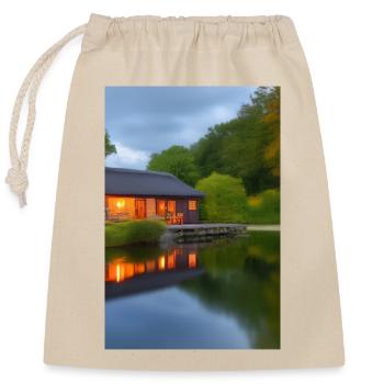 Charming lakeside cabin - Closable cotton gift bag (25x30cm) - nature - Front