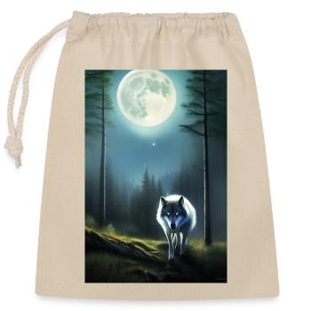 Wolf und Mond - Verschließbarer Geschenkbeutel aus Baumwolle (25x30cm) - Natur - Vorne