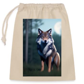 Wolf und Mond - Verschließbarer Geschenkbeutel aus Baumwolle (25x30cm) - Natur - Vorne