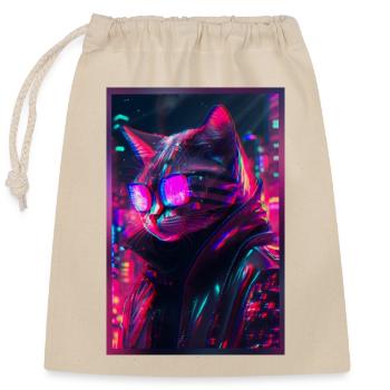 Techno Cat Japon Neon City Art - Sac cadeau en coton avec cordon (25 x 30 cm) - nature - Devant