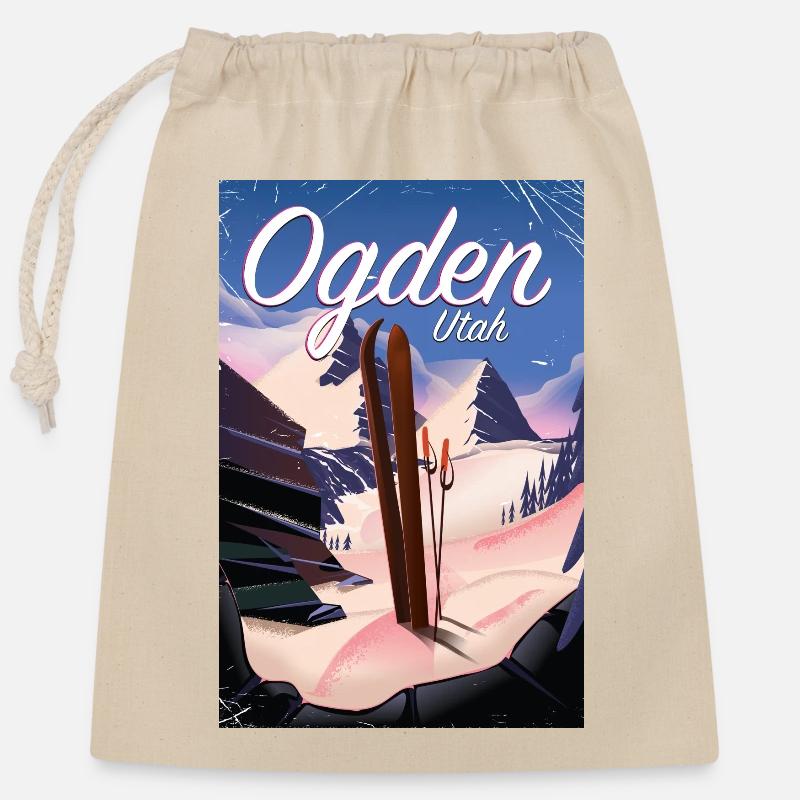 Ogden Utah Ski Poster - Verschließbarer Geschenkbeutel aus Baumwolle (25x30cm) - Natur