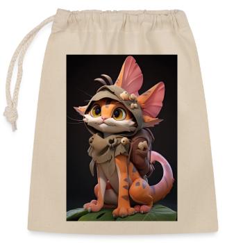 Dino Kitty: Entzückende Zeichnung einer Katze beim Cosplay - Verschließbarer Geschenkbeutel aus Baumwolle (25x30cm) - Natur - Vorne