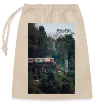 Train kantchanaburi - Closable cotton gift bag (25x30cm) - nature - Front