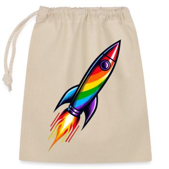 Rainbow Rocket | Rocket launch - Closable cotton gift bag (25x30cm) - nature - Front