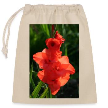 ROTE GLADIOLEN - Verschließbarer Geschenkbeutel aus Baumwolle (25x30cm) - Natur - Vorne