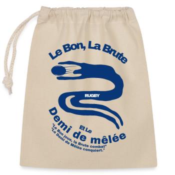 "Le Bon, La Brute, et Le Rugby: Demi de Mêlée - Sac cadeau en coton avec cordon (25 x 30 cm) - nature - Devant