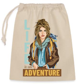 Life is an Adventure - Closable cotton gift bag (25x30cm) - nature - Front
