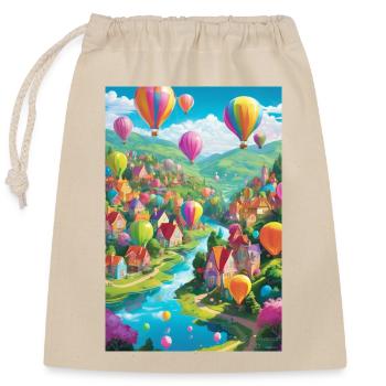 Balloon Villagescape Panorama - Verschließbarer Geschenkbeutel aus Baumwolle (25x30cm) - Natur - Vorne