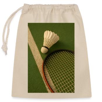 Sports - Badminton, ball and racket - Closable cotton gift bag (25x30cm) - nature - Front