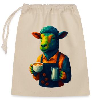 WPAP Stil Tiere - Schaf Barista mit Milchkaffee - Verschließbarer Geschenkbeutel aus Baumwolle (25x30cm) - Natur - Vorne