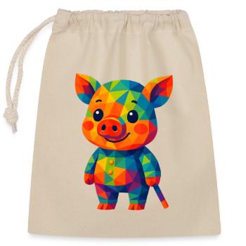 WPAP Polygon Kawaii Stil Tiere Baby Schwein - Verschließbarer Geschenkbeutel aus Baumwolle (25x30cm) - Natur - Vorne