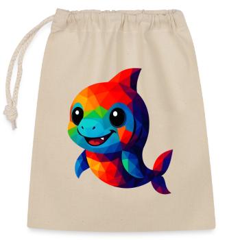 WPAP Polygon Kawaii Stil Tiere Baby Hai - Verschließbarer Geschenkbeutel aus Baumwolle (25x30cm) - Natur - Vorne