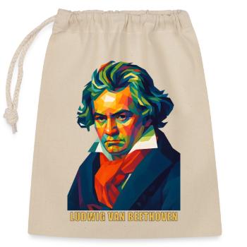 WPAP Polygon Porträt Ludwig van Beethoven - Verschließbarer Geschenkbeutel aus Baumwolle (25x30cm) - Natur - Vorne