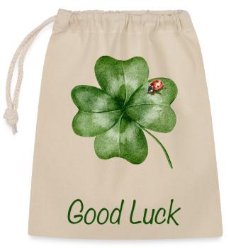 Good Luck – Kleeblatt mit Marienkäfer - Verschließbarer Geschenkbeutel aus Baumwolle (25x30cm) - Natur - Vorne