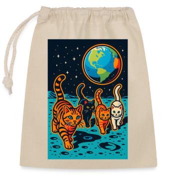 Cosmic Cats Lunar Adventure, Katzen auf dem Mond - Verschließbarer Geschenkbeutel aus Baumwolle (25x30cm) - Natur - Vorne