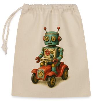 Retro Robot Toy Featuring Tin Car - Closable cotton gift bag (25x30cm) - nature - Front